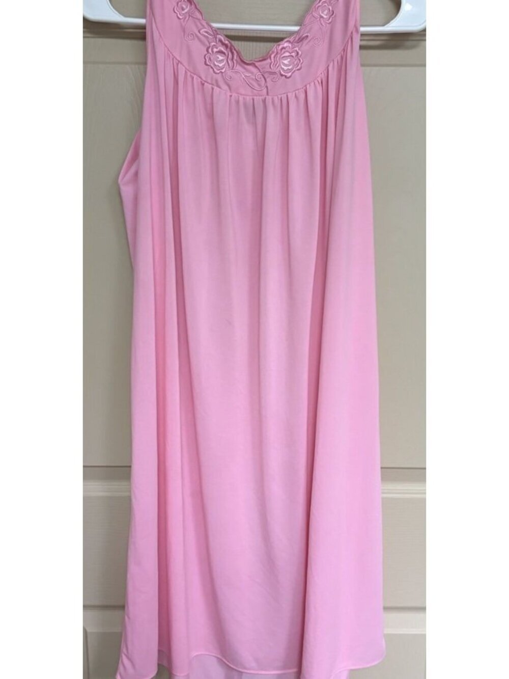 Miss Elaine Womens Nightgown Pink Small Floral Embroidery Sleeveless Nylon